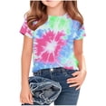 thumbnail image 1 of Edvintorg Kids Clothes Girls Tie Dye Crewneck Short Sleeve Casual Shirts Summer Pullover Tops Size 3-14, 1 of 5