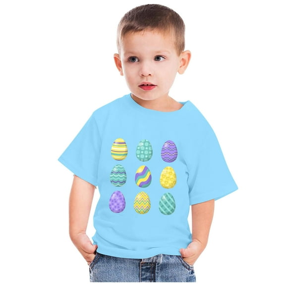 Edvintorg Kids Easter Shirt 2025 New Summer T Shirts Fashion Cute Easter Eggs Printed Round Neck Short Sleeve Tee Tops 3-14Years Children's Clothing