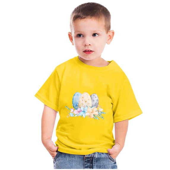 Edvintorg Kids Easter Shirts Clearance 3-14Years Summer Boys Girls T Shirts Kawaii Flower Easter Eggs Printed Round Neck Short Sleeve Tee Tops Children's Clothing