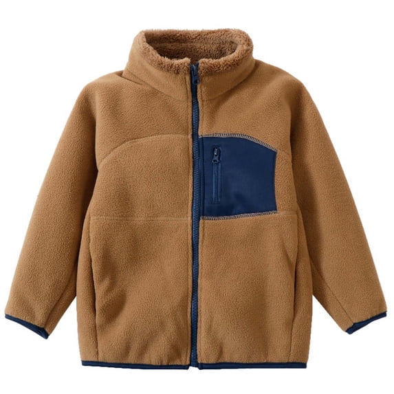 Edvintorg Kids Fleece Jacket Fashion Color Block Long Sleeve Casual Warm Zip up Coat with Pocket Size 3-15
