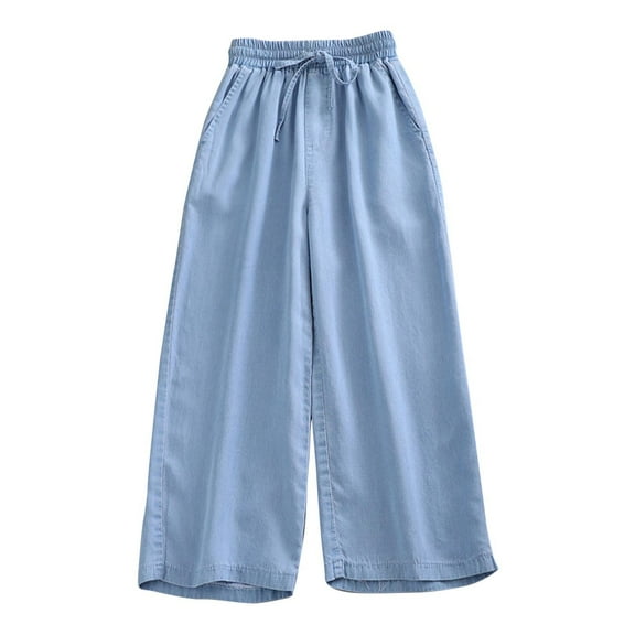 Edvintorg Kids Girls Wide Leg Pants Fashion Casual Elastic Waist Drawstring Pants Lightweight Baggy Sports Pants with Pocket 4-9 Years