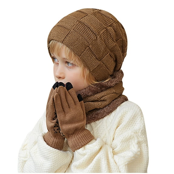 Edvintorg Kids Hats Winter Beanie Hat Warm Knit Thick Ski Cap and Scarf Gloves Set for Girls Boys 1-11 Years Children's Hats