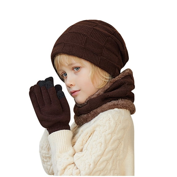 Edvintorg Kids Hats Winter Beanie Hat Warm Knit Thick Ski Cap and Scarf Gloves Set for Girls Boys 1-11 Years Children's Hats