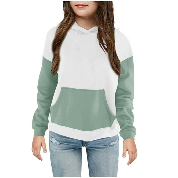 Edvintorg Kids Hoodies for Girls Fashion Patchwork Printed Long Sleeved Casual Pullover Sweatshirt with Pocket 4-14 Years Lightweight Sweatshirts for Girls