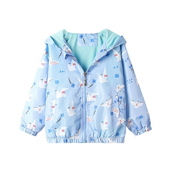 Edvintorg Kids Jackets Girls Cute Cartoons Printed Long Sleeve Casual Lightweight Windbreaker Hooded Coat Jacket with Zipper 3-9 Years Outdoor Children Outerwear