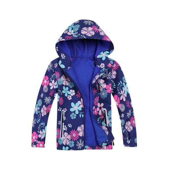 Edvintorg Kids Jackets Girls Winter Casual Outdoor Windbreaker for Boys Fashion Printed Long Sleeve Waterproof Hooded Warm Coat 4-12 Years Children's Outerwear with Zipper