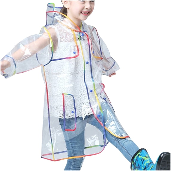 Edvintorg Kids Rain Jacket Lightweight Transparent Waterproof Long Sleeve Hooded Raincoat Size 2-10
