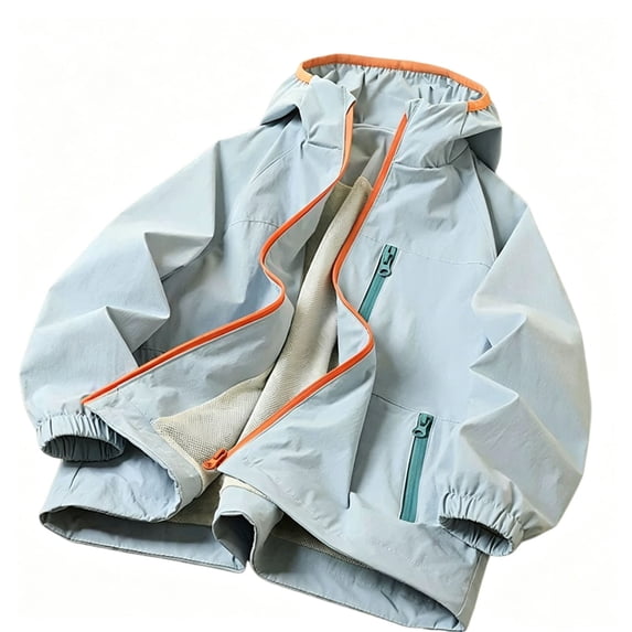 Edvintorg Kids Rain Jacket Waterproof Long Sleeve Casual Raincoat Outdoor Zip up Hooded Windbreaker with Pocket Clothes for Girls Size 5-15