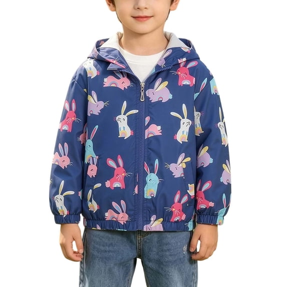 Edvintorg Kids Raincoat Girls Cute Printed Long Sleeve Lightweight Waterproof Zip up Hooded Rain Jacket with Pocket Size 1-9