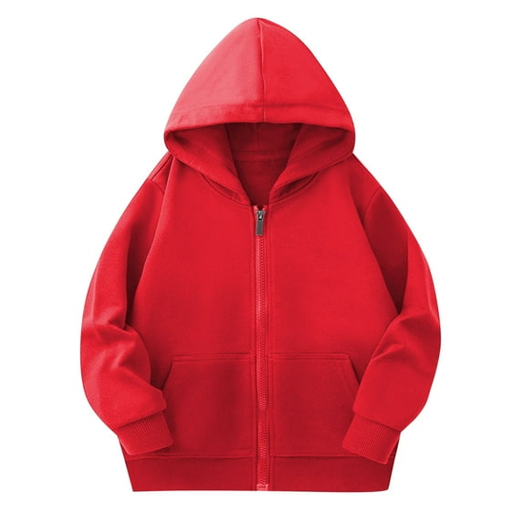 Edvintorg Kids Solid Color Classic Hoodies Long Sleeve Soft Hooded Full Zip Sweatshirts for Children Sportswear 2-12 Years