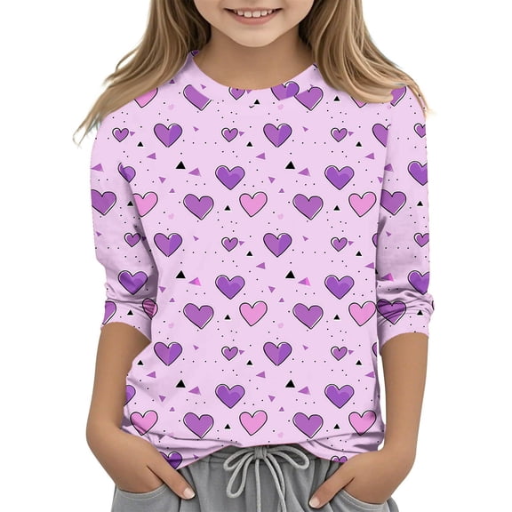 Edvintorg Kids T-Shirts Girls Fashion Printed 3/4 Sleeve Round Neck Casual Pullover Tunic Blouse Basic Tee Tops 3-12 Years