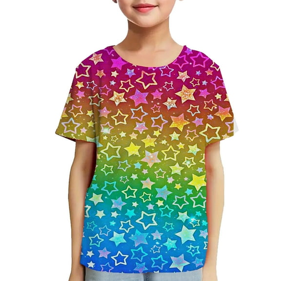 Edvintorg Kids Tshirts Boys Summer T Shirts Fashion Cute Solid Color Round Neck Printed Short Sleeve Tops Tees 3-14 Years Teenage Clothes for Girls