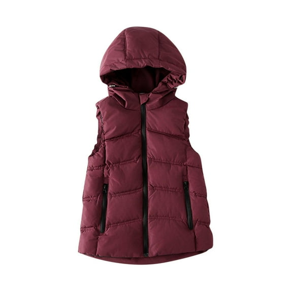 Edvintorg Kids Vest Boys Girls Solid Color Winter Thick Warm Down Jacket with Zipper Sleeveless Casual Hooded Waistcoat Children's Outdoor Outerwear