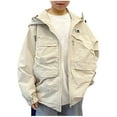 thumbnail image 1 of Edvintorg Kids Windbreaker Jacket for Boys Street Style Letter Printed Long Sleeve Hooded Jackets Fall Winter Windproof Coat 6-14 Years Children's Outerwear with Zipper, 1 of 4