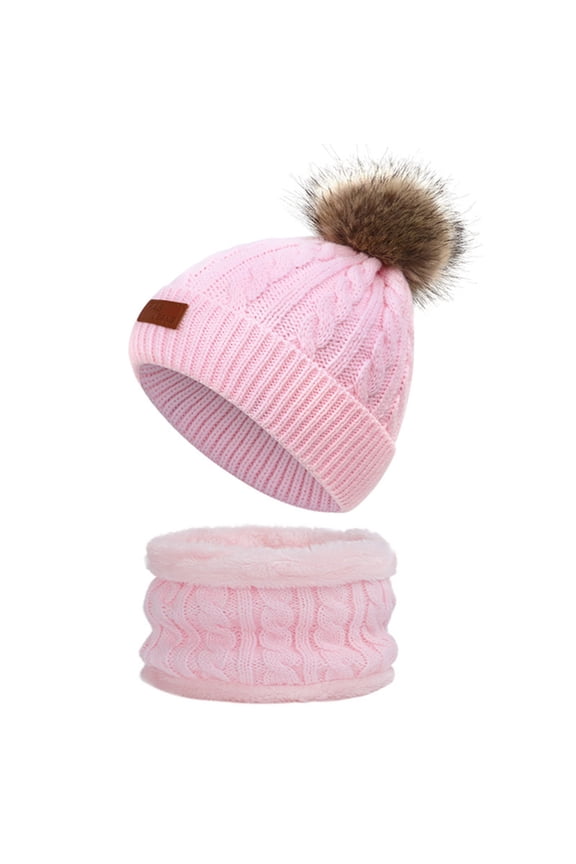 Kids Winter Beanie Hat Warm Knit Thick Ski Cap With Pompom And Scarf Set For 1-11 Years Old For Girls Boys