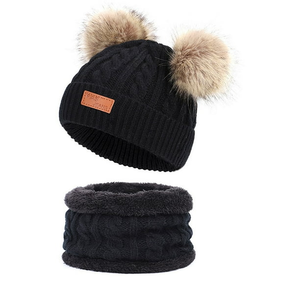 Edvintorg Kids Winter Beanie Hat Warm Knit Thick Ski Cap With Pompom And Scarf Set For 1-11 Years Old For Girls Boys
