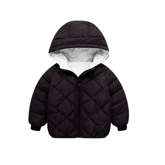 Edvintorg Kids Zip Up Hooded Jacket Boys' Thick Cotton Coat with Velvet Western Style Solid Color Casual Winter Warm Jackets Girls 3-8 Years Children's Outerwear