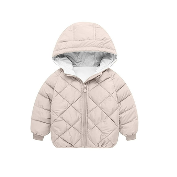 Edvintorg Kids Zip Up Hooded Jacket Boys' Thick Cotton Coat with Velvet Western Style Solid Color Casual Winter Warm Jackets Girls 3-8 Years Children's Outerwear