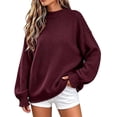 thumbnail image 1 of Edvintorg Knit Sweater Women Loose Casual Pullover Top Long Sleeve Crew Neck Soft Blouse Plus Size Womens Clothing Wine S-3XL, 1 of 9
