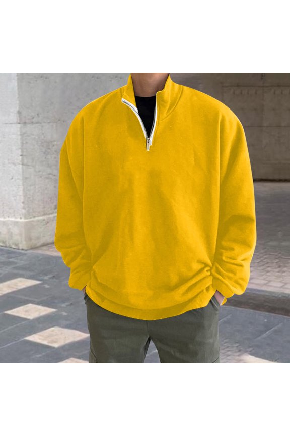 Korean Streetwear Men's Half Zipper Sweatshirts Solid Color Stand-Up Collar Long Sleeve Blouse Shirt Casual Oversized Sweatshirt