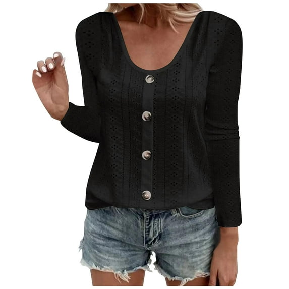 Edvintorg Ladies Tops And Blouses 2025 Fashion Women's Button Round-Neck Long Sleeve Solid Casual Shirt Blouse Blusas Mujer De Moda 2025