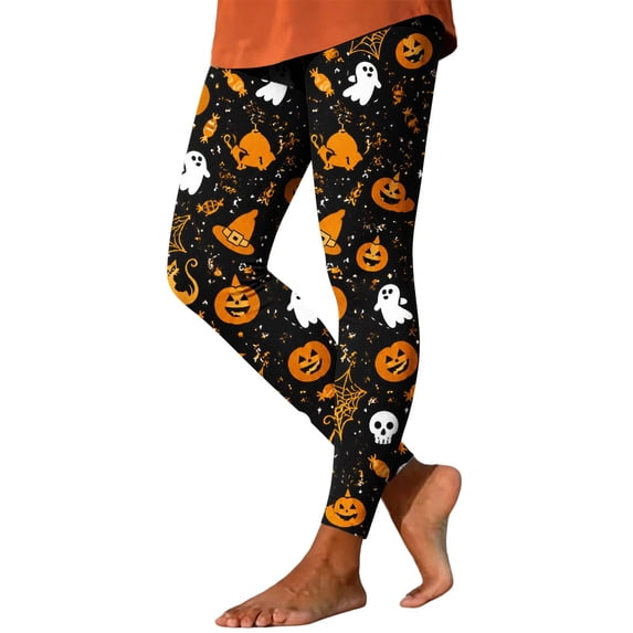 Edvintorg Leggings for Women Halloween Printed Elastic Waisted Workout Yoga Pants Plus Size Fashion Clothes Women Black S-3XL
