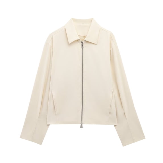 Edvintorg Light Jackets for Women Fashion Solid Color Lapel Outerwear with Zipper Long Sleeve Trendy Casual Office Work Jacket Winter Clothes
