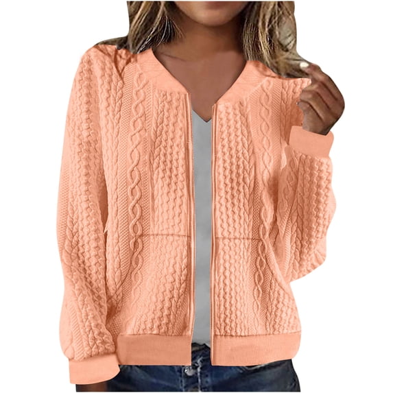 Edvintorg Lightweight Cardigans for Women Fashion Casual Long Sleeve Bomber Jacket with Zipper Fall Coats for Women 2025 Orange S