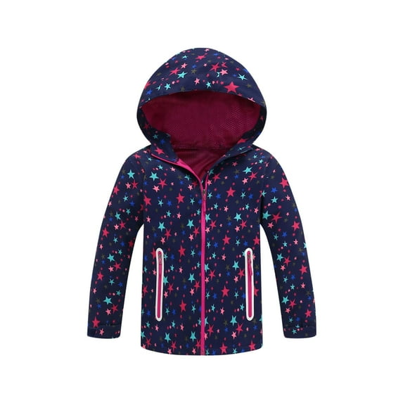 Edvintorg Lightweight Jacket Kids Winter Casual Windbreaker for Boys Girls Fashion Printed Long Sleeve Waterproof Hooded Warm Coat 4-12 Years Outdoor Children's Outerwear with Zipper