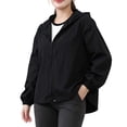 thumbnail image 1 of Edvintorg Lightweight Jacket Women Plus Size Fashion Long Sleeve Loose Casual Hooded Coat with Zipper Women Outerwear Woman Clothes Black L, 1 of 7