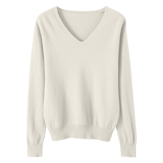 Edvintorg Lightweight Sweaters for Women Long Sleeve V Neck Loose Casual Knit Pullover Top Women Fashion XS-XL Beige