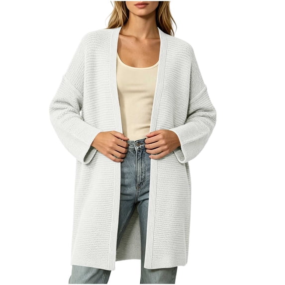 Edvintorg Long Cardigans for Women Plus Size Open Front Knit Cardigan Long Sleeve Loose Casual Cardigans Fall Winter Clothes Women White S-3XL
