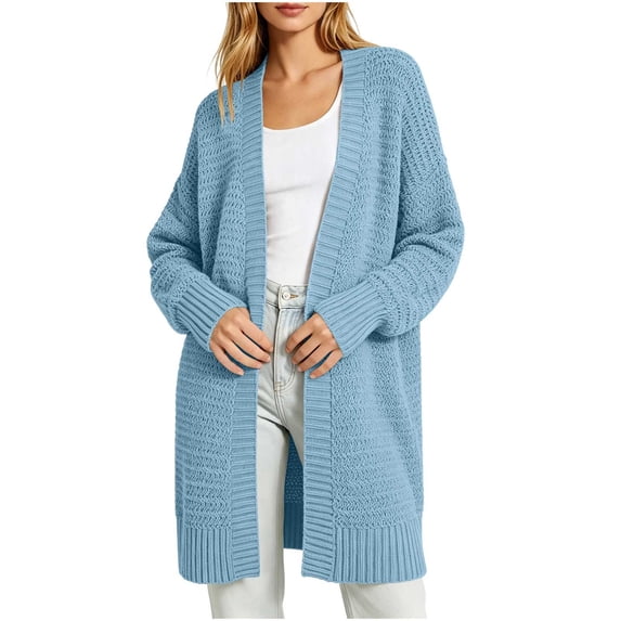 Edvintorg Long Sweaters for Women Plus Size Long Sleeve Open Front Loose Casual Knit Cardigan Woman Clothes Light Blue S-3XL