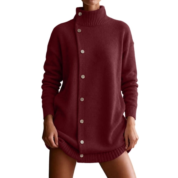 Edvintorg Long Sweaters for Women Turtleneck Long Sleeve Ribbed Knitted Tops with Side Buttons Business Casual Fall Sweater Plus Size