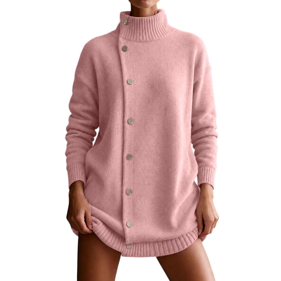 Edvintorg Long Sweaters for Women Turtleneck Long Sleeve Ribbed Knitted Tops with Side Buttons Business Casual Fall Sweater Plus Size