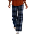 thumbnail image 1 of Edvintorg Lounge Pants Women Plaid Wide Leg Trouser Elastic Waisted Loose Casual Pant Fashion Clothing Women Navy S-2XL, 1 of 6