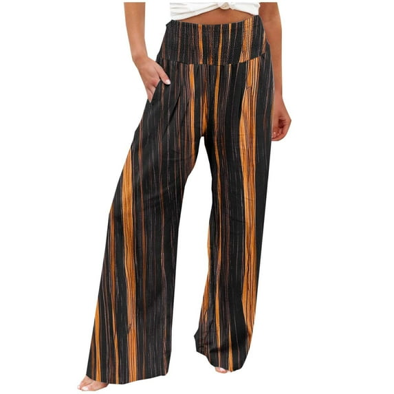 Edvintorg Lounge Pants Women Vintage Printing Beach Boho Palazzo Pants Casual Loose High Waisted Wide Leg Pants with Pockets Womens Trousers