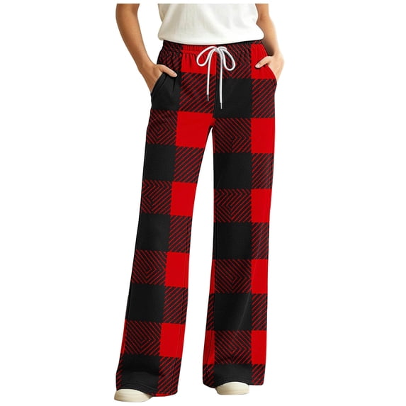 Edvintorg Lounge Pants Women with Pockets Elastic Waisted Plaid Comfy Bottom Drawstring Wide Leg Loose Pajamas Pant Womens Clothes Multicolor S-2XL