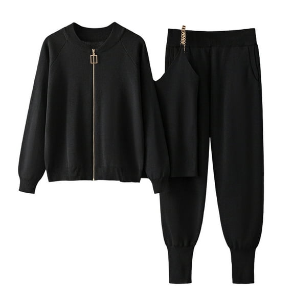 Edvintorg Lounge Sets for Women 3 Piece Travel Outfits Shawl Coat Tank Top and Wide Leg Pants Fall Winter Matching Sets Women Clothing