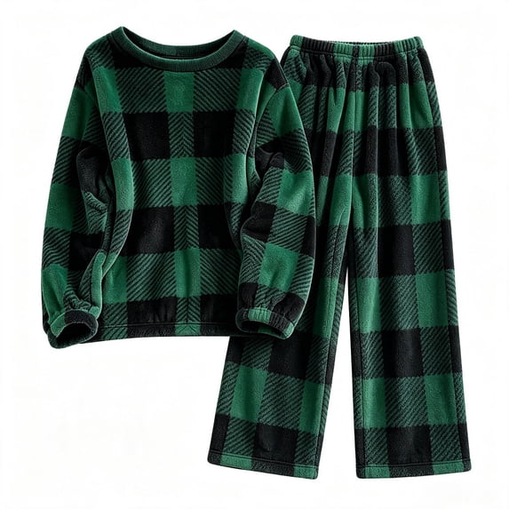 Edvintorg Loungewear Sets for Women Fleece Pajamas 2 Piece Pjs Plaid Long Sleeve Top and Pant Casual Sleepwear Women's Clothes Army Green XXL