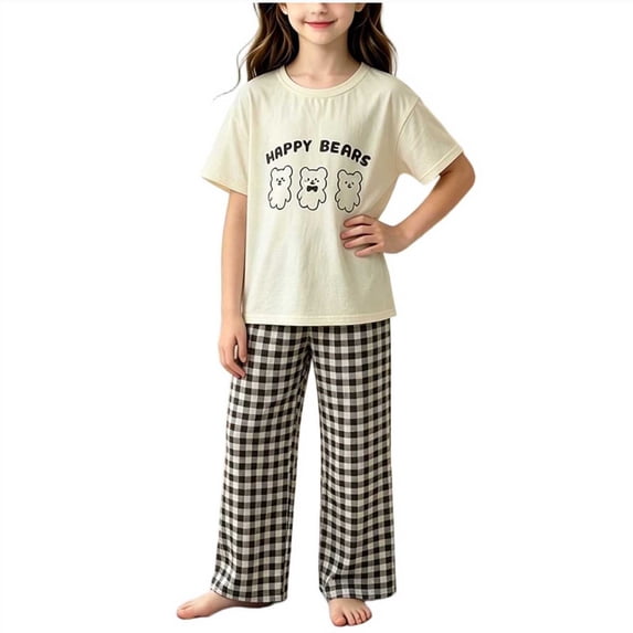 Edvintorg Loungewear for Girls Cute Printed Crew Neck Short Sleeve Loose Fit Casual Tops and Pants Size 2-15