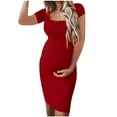 thumbnail image 1 of Edvintorg Maternity Bodycon Dress Women Fashion Solid Color Short Sleeve Round Neck Baby Shower Maternity Dress Workwear Pregnancy Dresses for Women Summer, 1 of 3