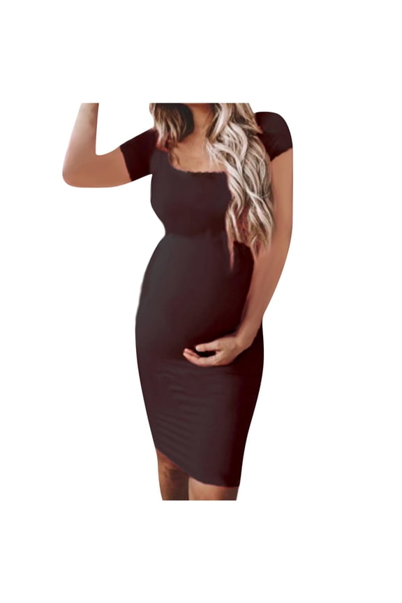 Maternity Bodycon Dress Women Fashion Solid Color Short Sleeve Round Neck Baby Shower Maternity Dress Workwear Pregnancy Dresses for Women Summer