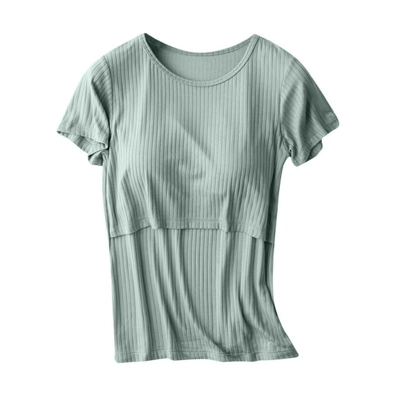 Edvintorg Maternity Clothes Women Breastfeeding Shirts Short Sleeve T-Shirt Solid Color Round Neck Nursing Tops Loungewear Pregnant Clothes for Women