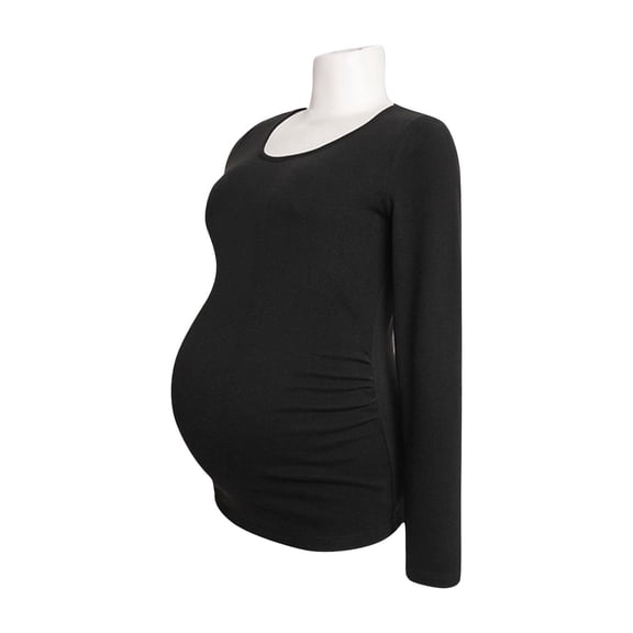 Edvintorg Maternity Clothes Women Fashion Solid Color Maternity Long Sleeve Shirt Round Neck Casual Pregnancy Shirts Tops with Wrinkles Pregnant Women Clothes