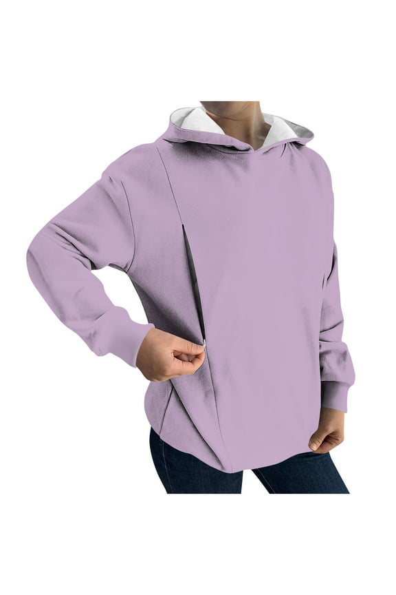 Maternity Clothes Women Solid Color Long Sleeve Casual Maternity Hoodies & Sweatshirts Winter Pullover Nursing Shirts for Breastfeeding