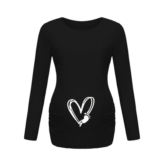 Edvintorg Maternity Clothes for Women Fall/Spring Fashion Solid Color Heart Print Long Sleeve Pregnant Shirts Casual Pregnancy Clothes