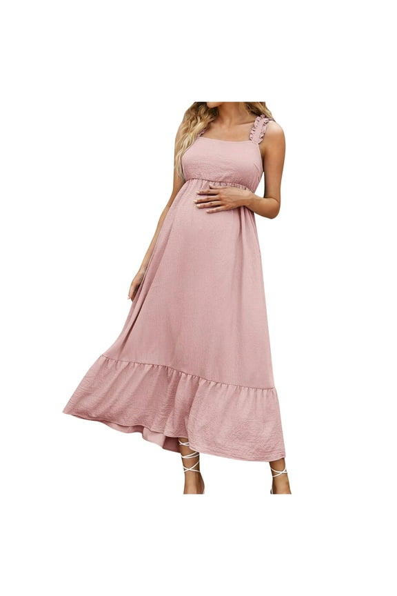 Maternity Dress Summer Women Fashion Solid Color Sleeveless Casual Comfort Bowknot Baby Shower Dress Maternity Pregnancy Clothes for Women