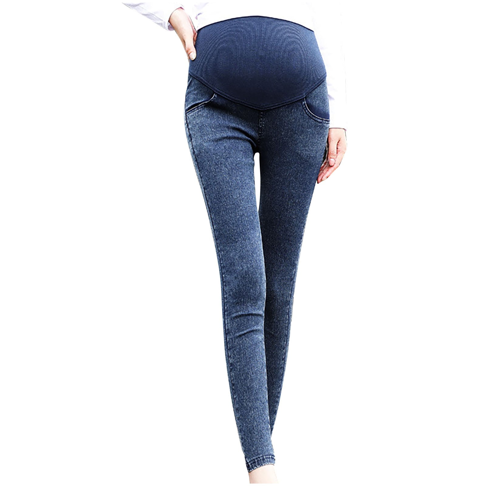 Leggings Depot Women's Maternity Jeans - Stretch Denim Jeggings With Full Panel Pockets (Denim Blue, X-Large)