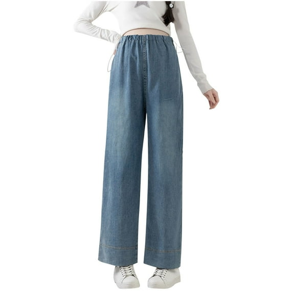 Edvintorg Maternity Jeans Women's Stretchy Straight Leg Cropped Jeans Pants with Adjustable Drawstring Casual Pregnancy Trousers for Women Blue XXL